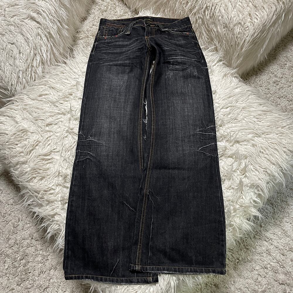 Vintage Japanese Faded Wash Low-rise Flared Bootcut Denim Jeans Black size 30x30